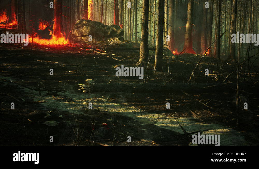 Forest fire with fallen tree is burned to the ground Stock Video ...