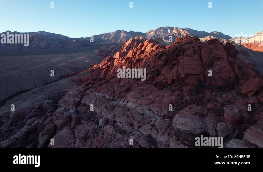 geologic red rock formation in Las Vegas aerial view of sunset of red ...