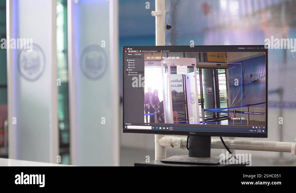 A Computer Screen Monitor Visitors Coming Inside The Building Stock ...
