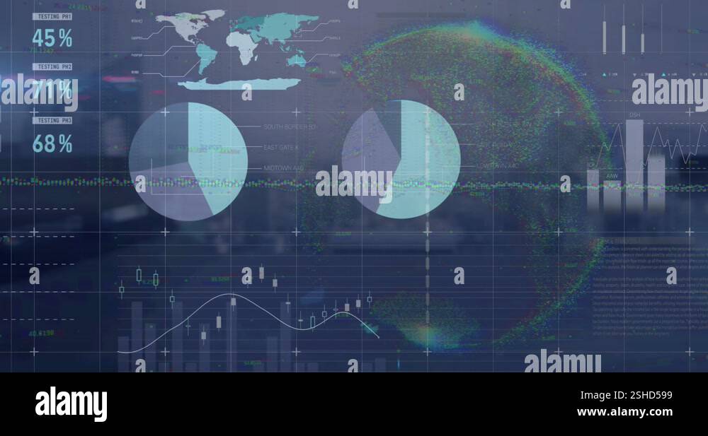 Animation of multiple graphs, computer language, trading board, map ...
