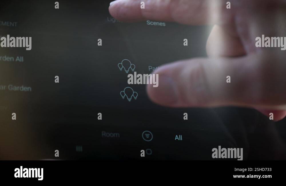 Close Up Of A Man s Finger Using A Digital Interface To Adjust Smart 