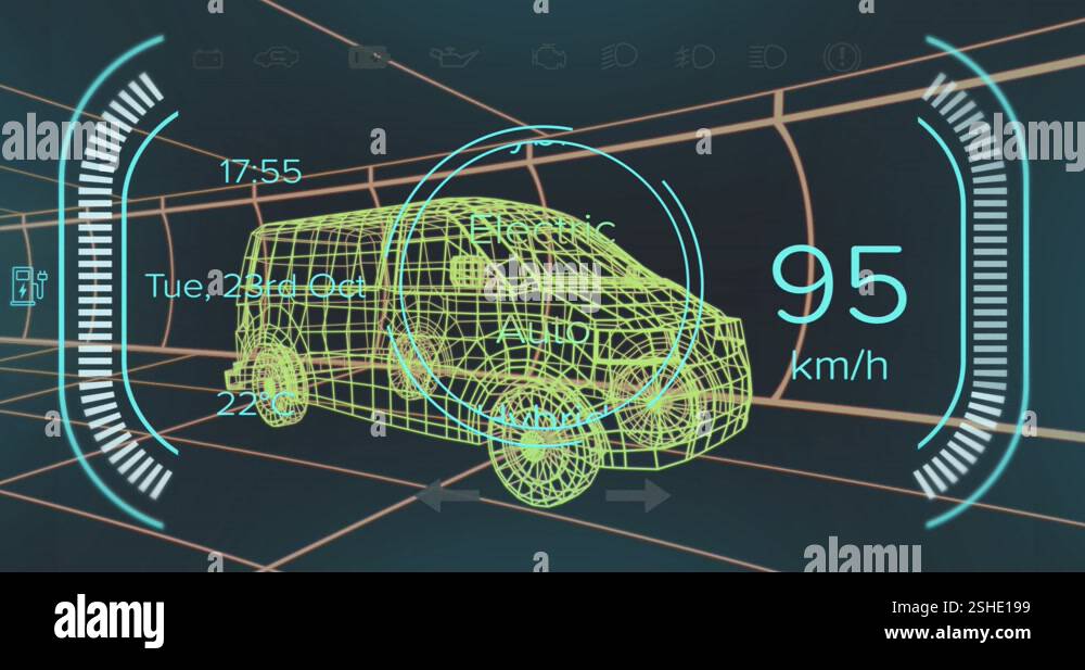 Animation of digital car interface and data processing over 3d model of ...