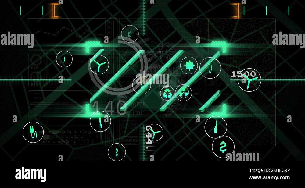 Animation of icons, graph, loading circles and changing numbers over ...