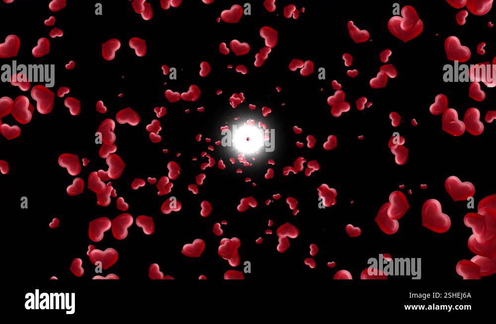 Red hearts from star motion graphics with plain black background Stock ...