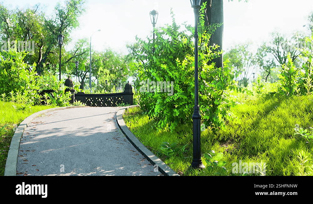 Scenic View of a Winding Stone Path through a Peaceful Green City Park ...
