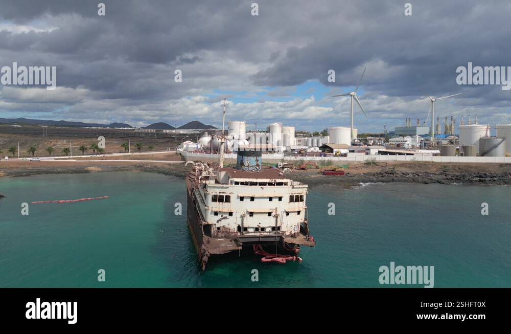 Shipwreck Oil Industrial Area Windmill Unbelievable Aerial View