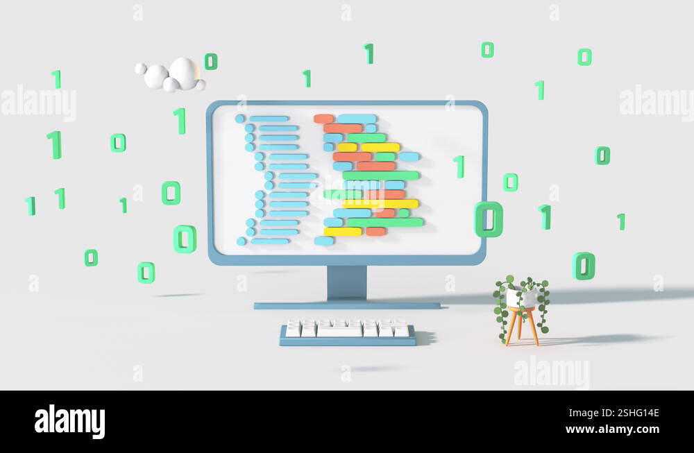 Desktop and binary code 3D render animation Stock Video Footage - Alamy