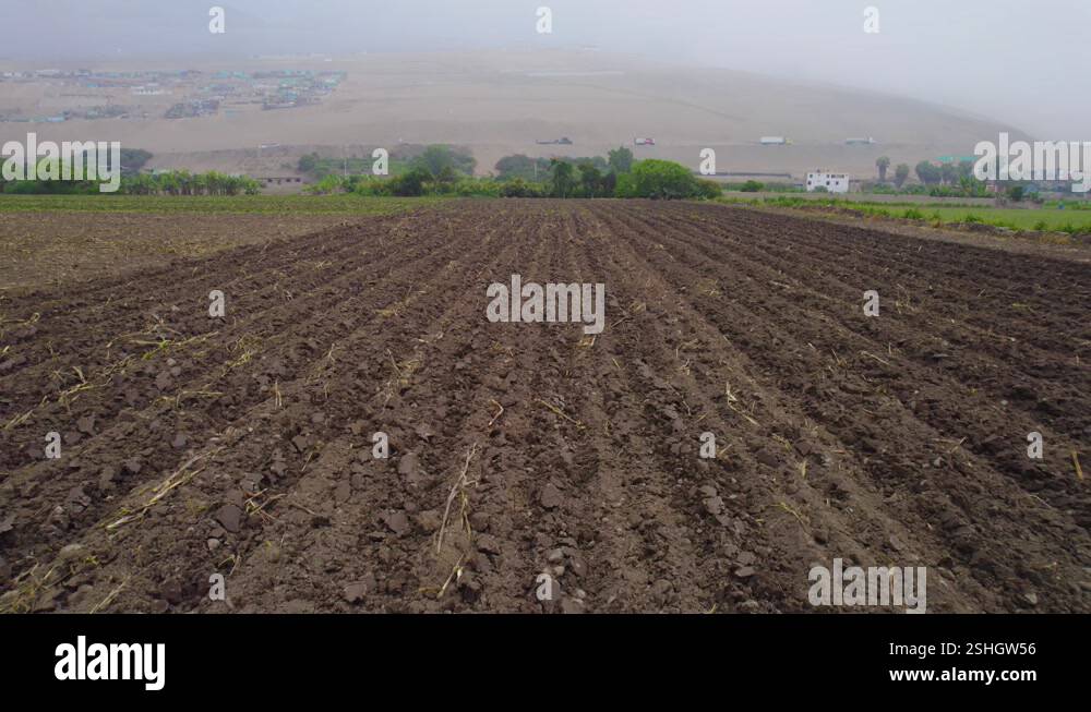 Peruvian Soil Backwards Shot Over Agriculture Soil Ready For Plantation In Chancay ...