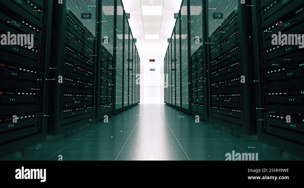 Server room interior in datacenter. Telecommunication technology Stock ...