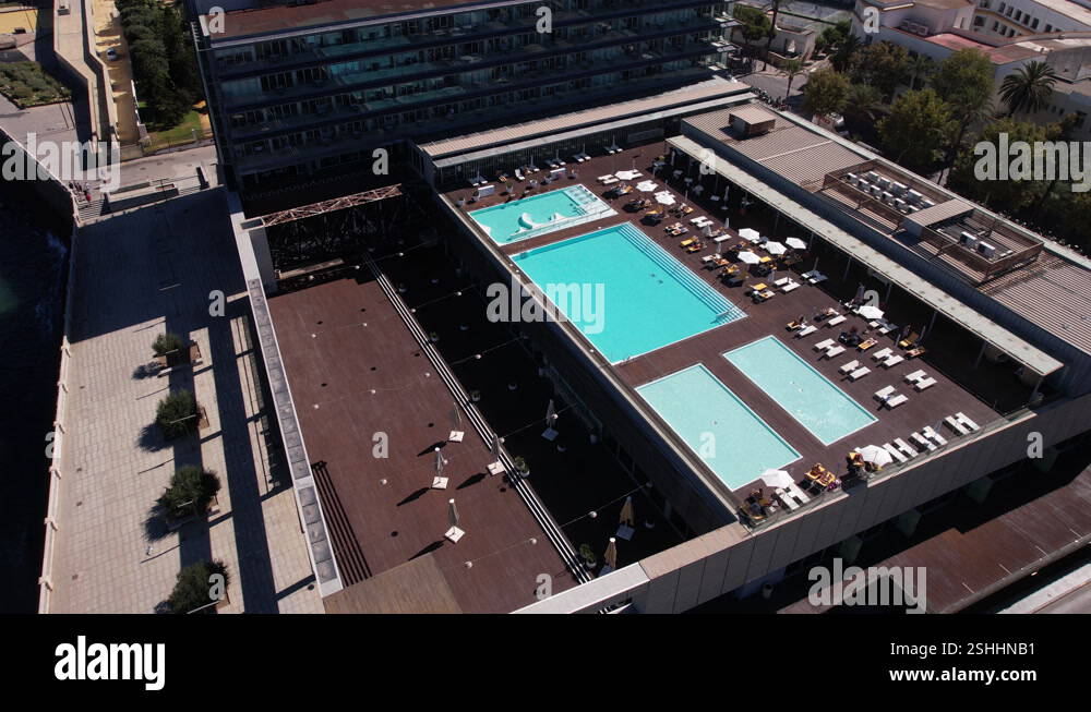 Aerial View of Luxury Hotel With Rooftop Swimming Pools at Beachfront ...