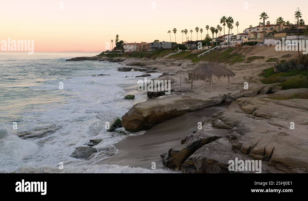 La Jolla, California. Little surf shack by the beach. Sunrise shot ...