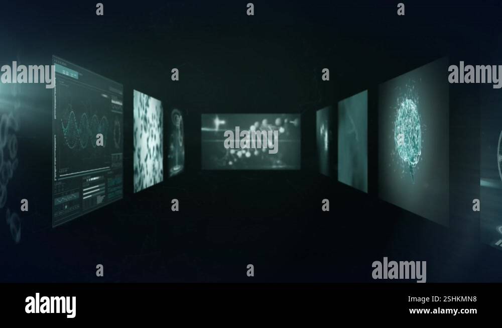 Animation of multiple medical infographic interfaces over connected ...