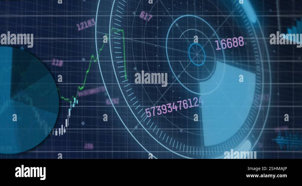 Round Numbers Animation Animation of changing numbers over round scanner and financial data ...