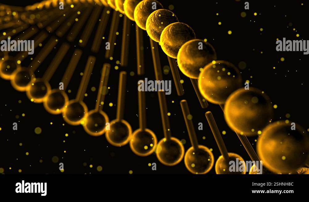 3D animation of rotating golden colored DNA strands with floating Stock ...