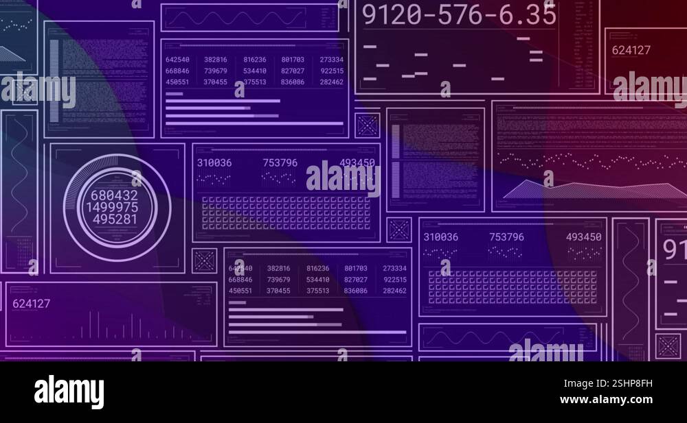 Animation of multiple screens with graphs, programming language and ...