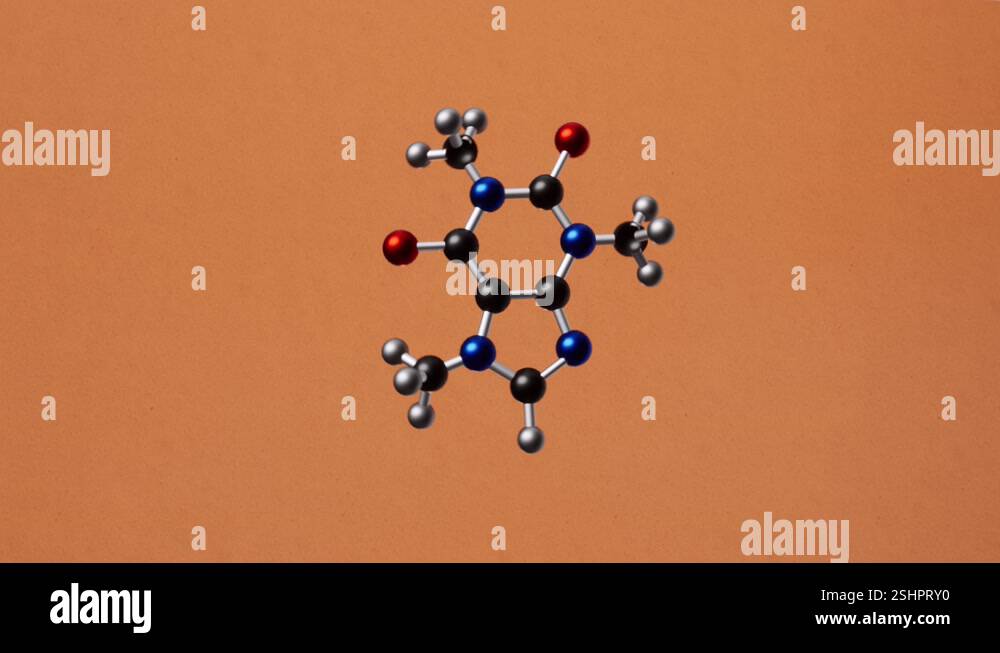 Structural chemical formula of caffeine molecule. 3D animation Stock ...