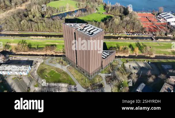 Aerial drone views on data center that performs mathematics and ... image.