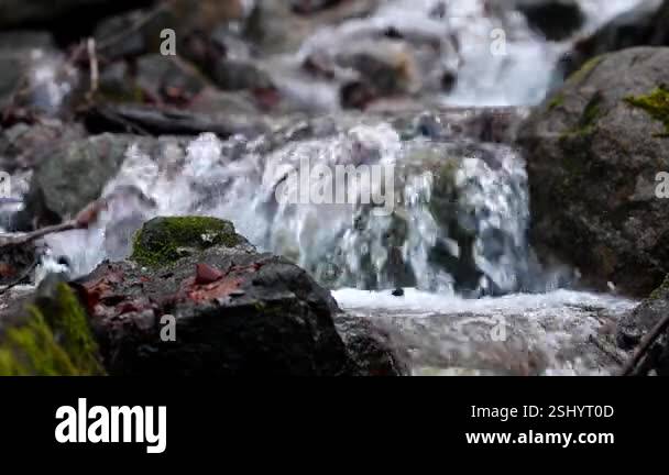 Stockholm, Sweden A running stream and small waterfall in a park with ...