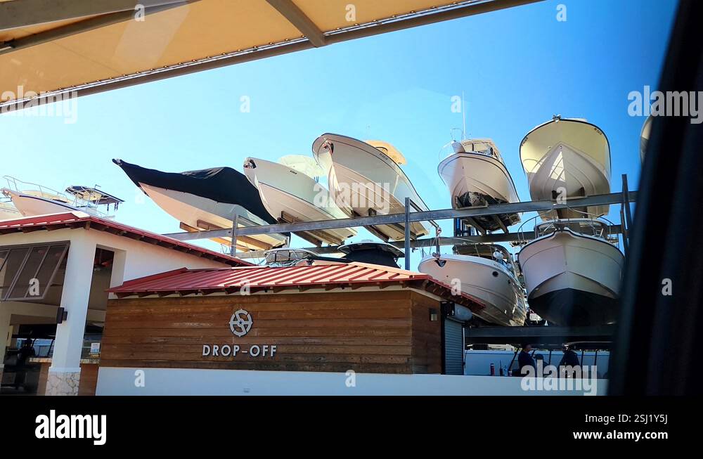 Boats Storage on Racks Outside at Marina Facilties Stock Video Footage ...