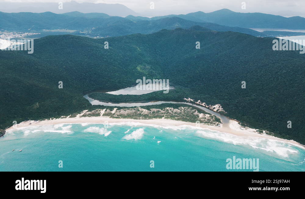 Aerial View Of The Sandy Beach In Brazil Lagoinha Do Leste Beach And aerial-view-of-the-sandy-beach-in-brazil-lagoinha-do-leste-beach-and