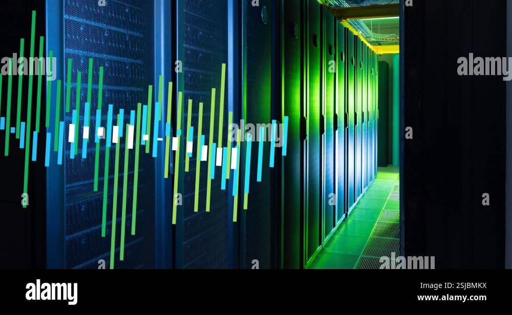 Animation of data processing against computer server room Stock Video ...