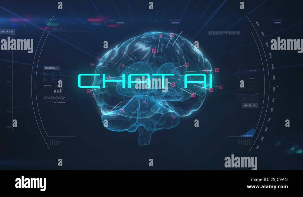 Animation of artificial intelligence chat text and data processing over ...