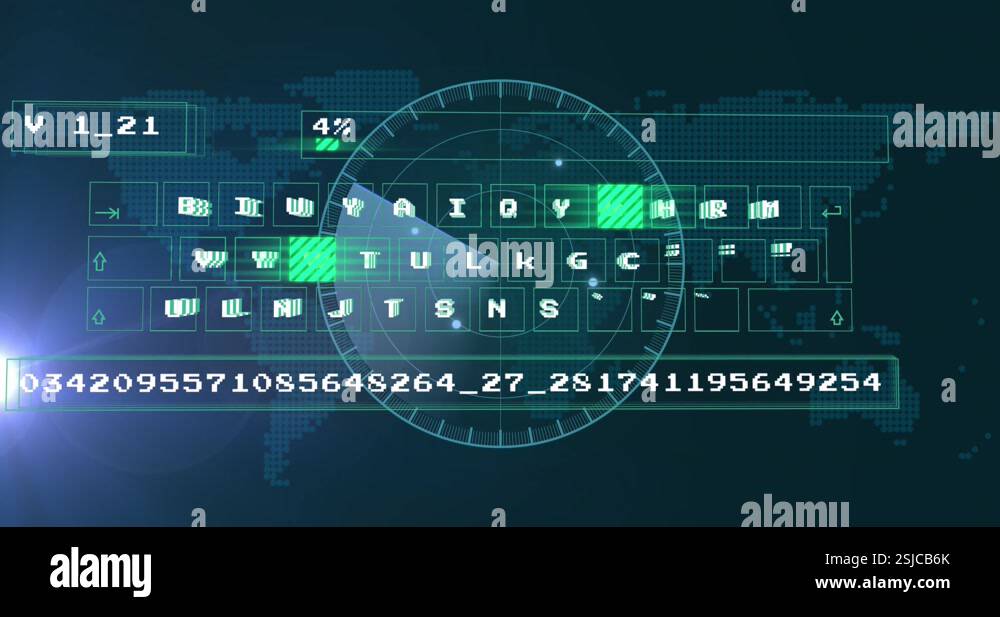 Scanner Rnd Animation of round scanner scanning over data processing against world ...
