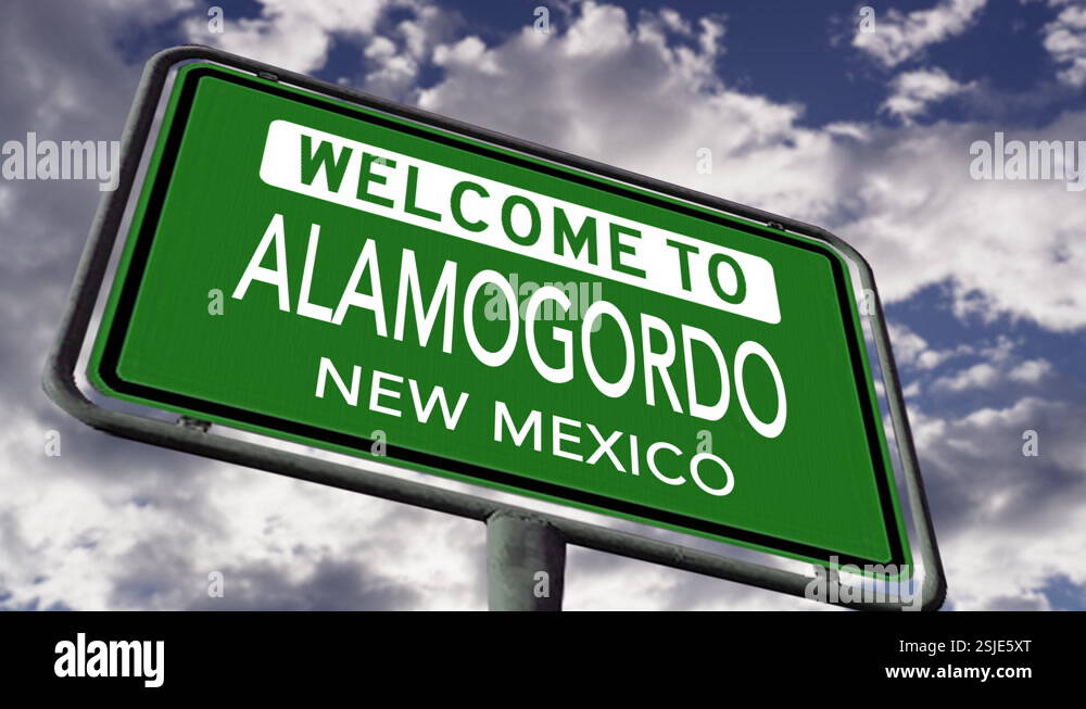 Welcome to Alamogordo, New Mexico USA, Road Sign Close Up Realistic 3d ...