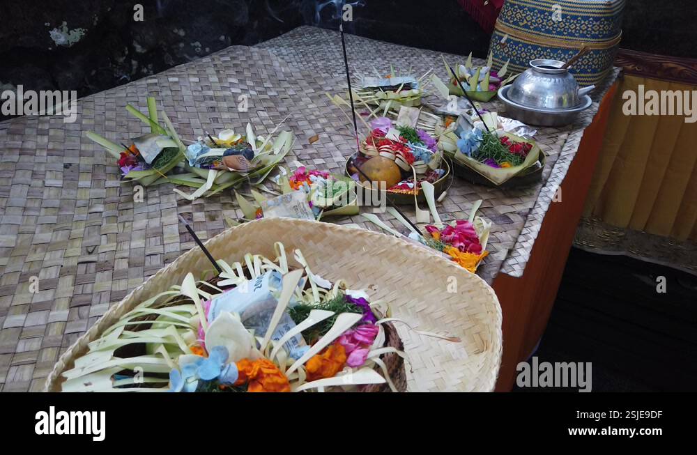 Bilge Ritual Sage and Religious Vessels Displayed in Bali Temple Ceremony, Colorful ...