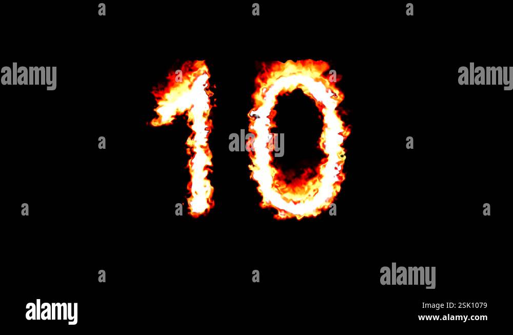 Number 10 with fire effect on plain black background Stock Video ...