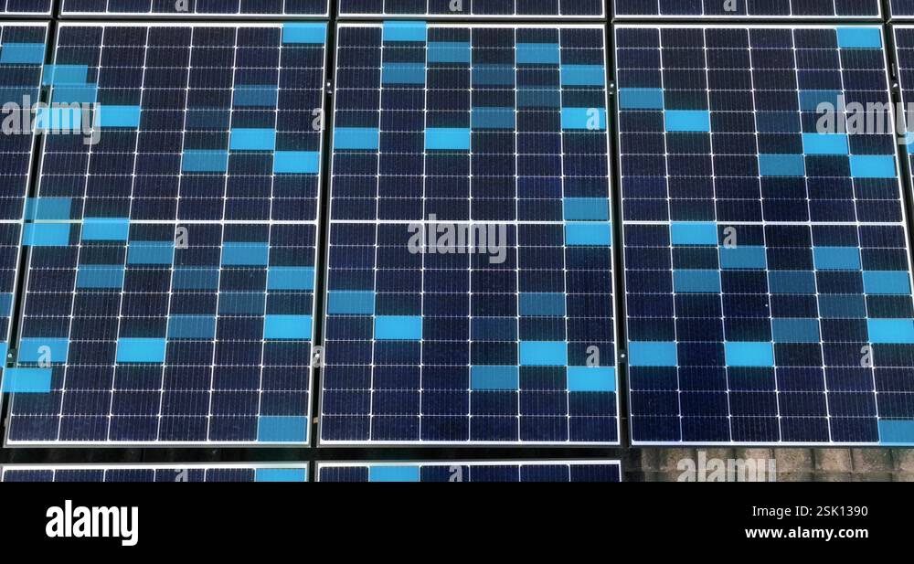 Sunlight activating parts of PV solar cells - computer graphics Stock ...