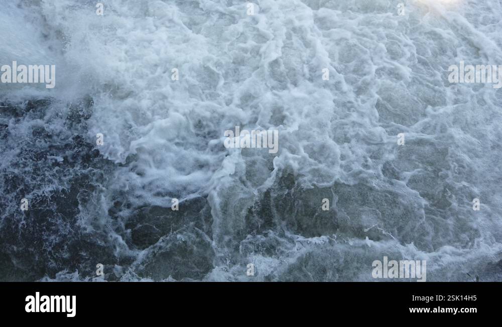 Flood Texture Dam White Water Flowing Hard from Stream into a River, Wet Flood ...