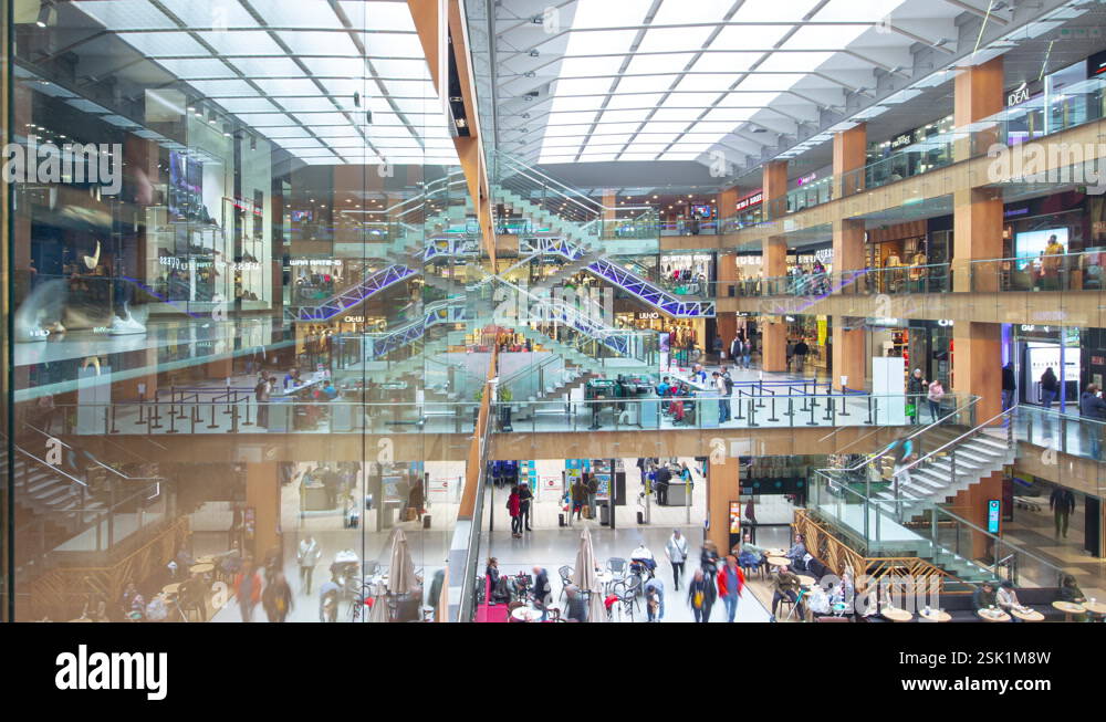 andorra la vella center mall main hall interior panorama 4k timelapse ...