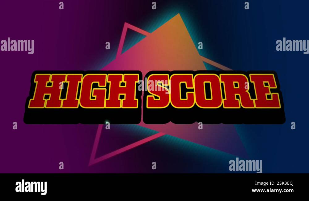 Animation of high score text over rectangles against abstract ...