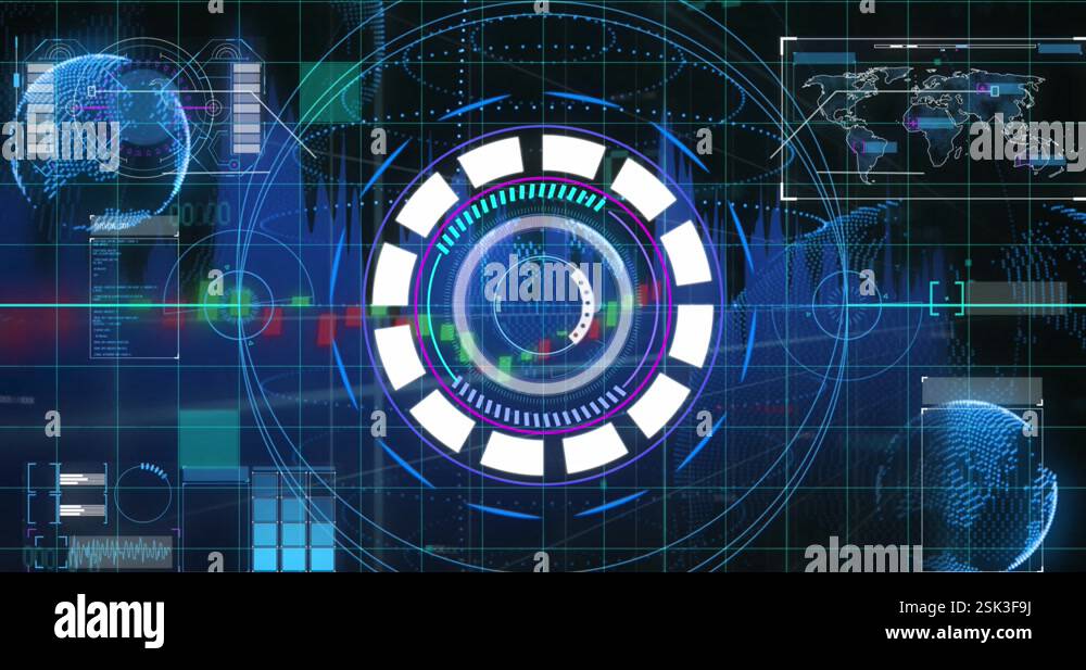 Animation of arc reactor, loading bars and circles, map over graph and ...