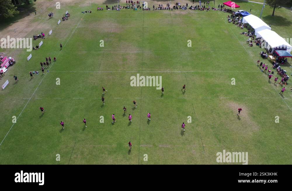 Drone tracking back with players of game of touch rugby Stock Video ...