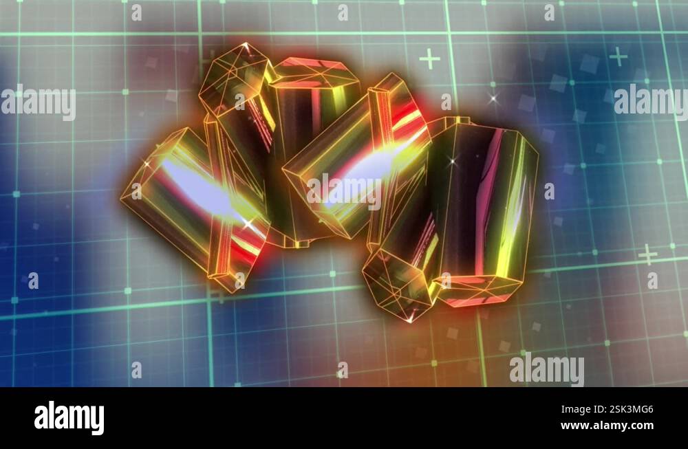 Animation 3d bars over grid pattern against multiple squares against ...
