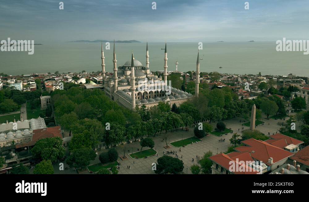 Aerial view of the famous Blue Mosque or the Sultan Ahmed Mosque and ...