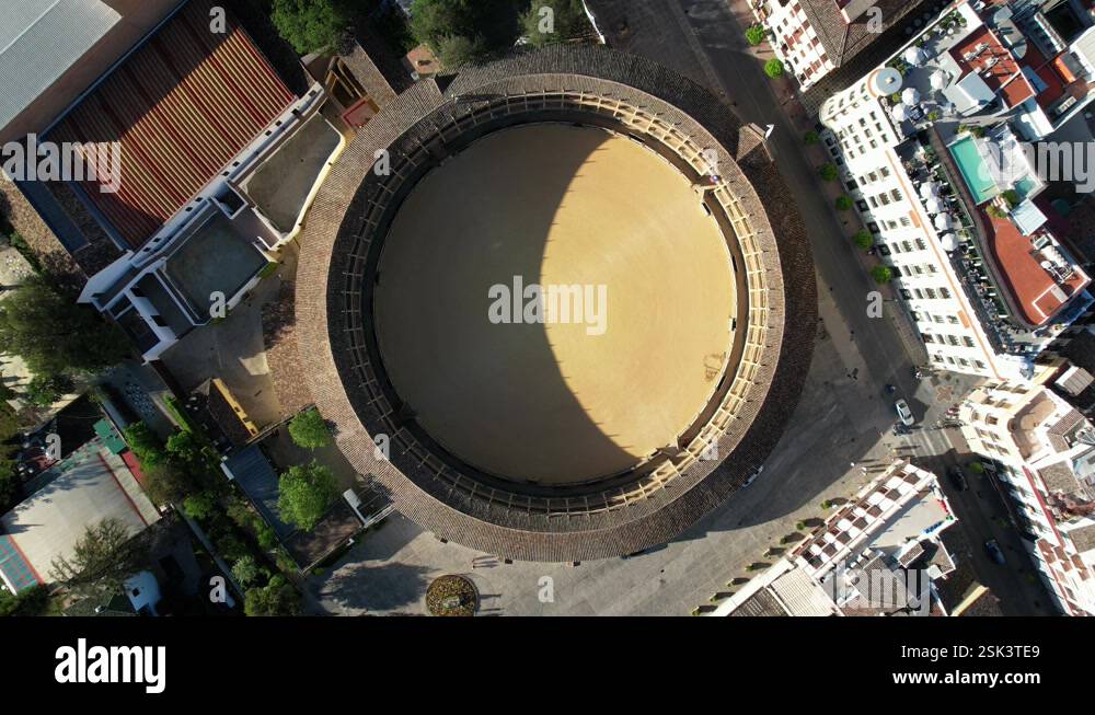 Bull fighting arena in Ronda, Spain. Top down view of bullring in ...