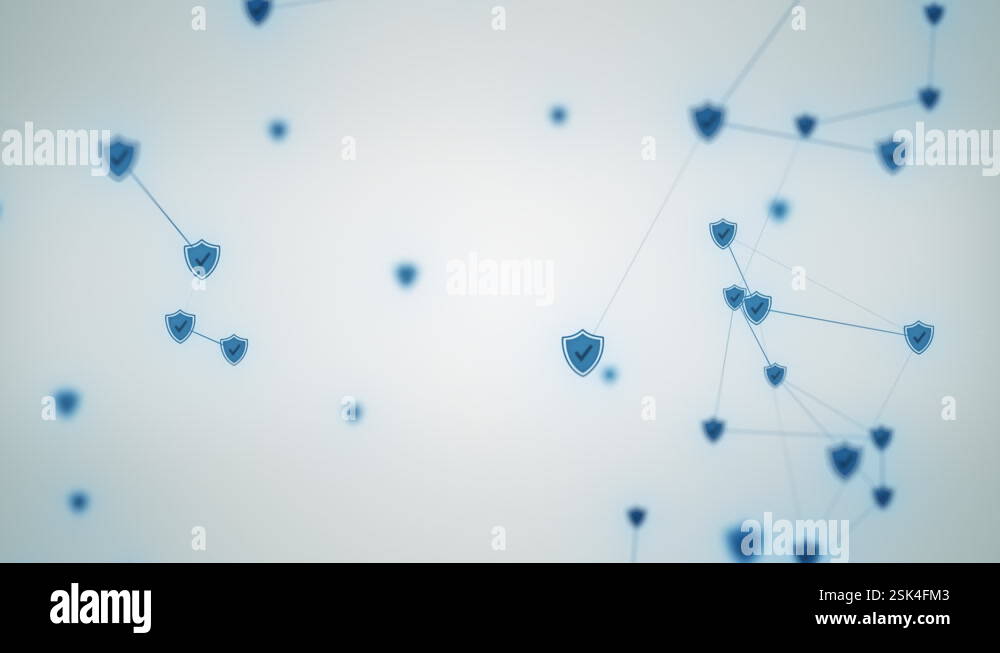 Animated background with protection icons connected in motion network ...