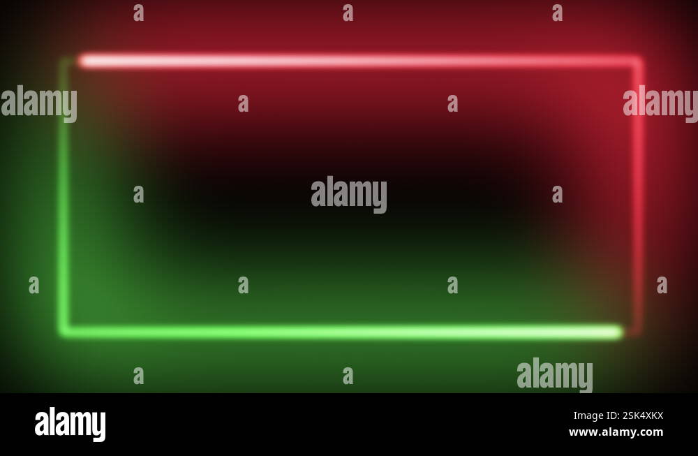 A frame of two big green and red rectangles (wide lines), neon amber ...