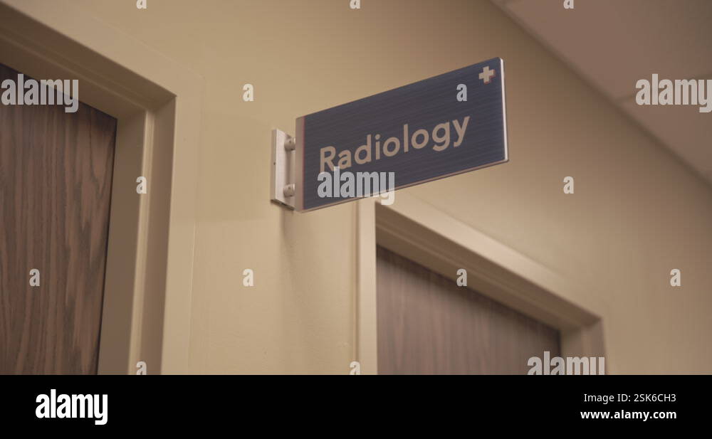 Radiology sign in a corridor of a hospital Stock Video Footage - Alamy