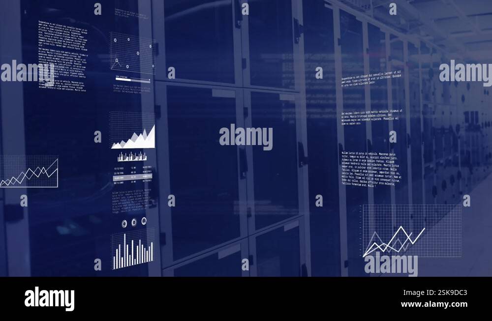 Animation of statistical data processing against computer server room ...