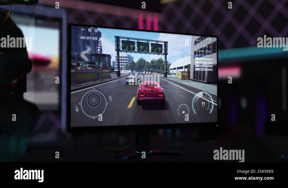 Playing Computer Video Game With Mobile Ui Controlling Speed Of Racing ...