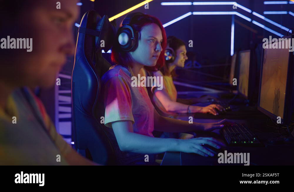 A female Team of is playing the CS:GO Competition at the modern Cyber ...