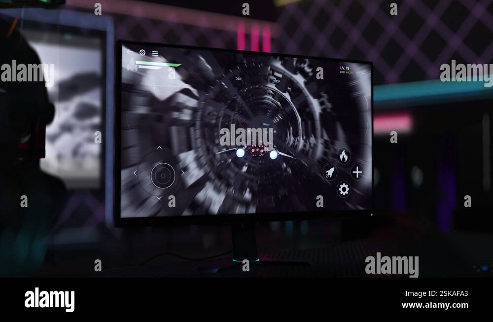 Using a fast jet to fly around the moon in the fun animated computer ...