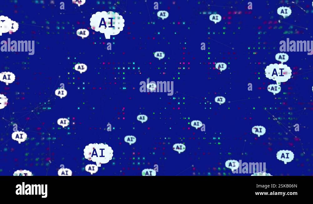 Animation of ai data processing and icons over blue background Stock ...
