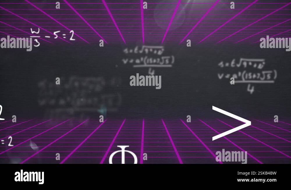 Animation of mathematics equations and symbols with illuminated grid ...