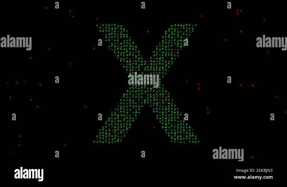 English alphabet X with matrix code on plain black background Stock ...