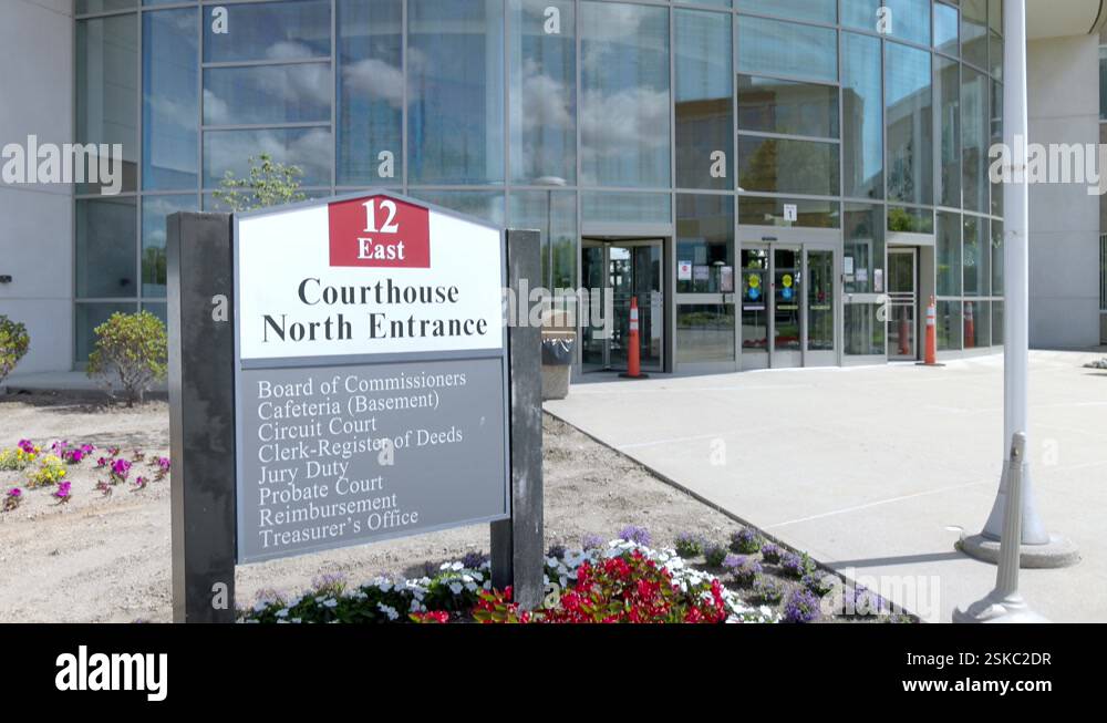 Oakland County Courthouse in Michigan at north entrance sign with ...
